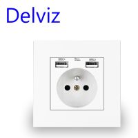 【HOT SALE】 Goodz mall Delviz ซ็อกเก็ตมาตรฐานฝรั่งเศส AC 100-250V พอร์ตเครื่องชาร์จ USB คู่สำหรับมือถือพร้อมแผงสวิตช์ช่องเสียบ USB ติดผนัง16A