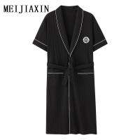 Summer Knitted Cotton Men Robe Short Sleeve Cardigan Casual Soft Nightgown Loose Plus Size L-4XL Male Bathrobe