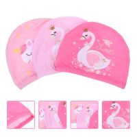 【CW】Cap Swimming Swim Caps Kids Bathing Hat Waterproof Pool Swan Pu Girls Cartoon Elastic Hair Sleeping Bonnet Shower