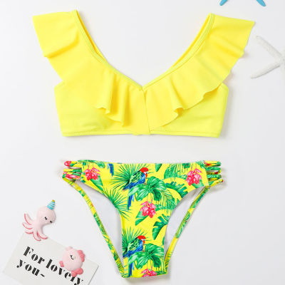 2021Tropical Floral Girl Swimsuit Kids Ruffle Bikini Set 7-14 Years Two Piece Childrens Swimwear Padded Bathing Suit 2022 Beachwear