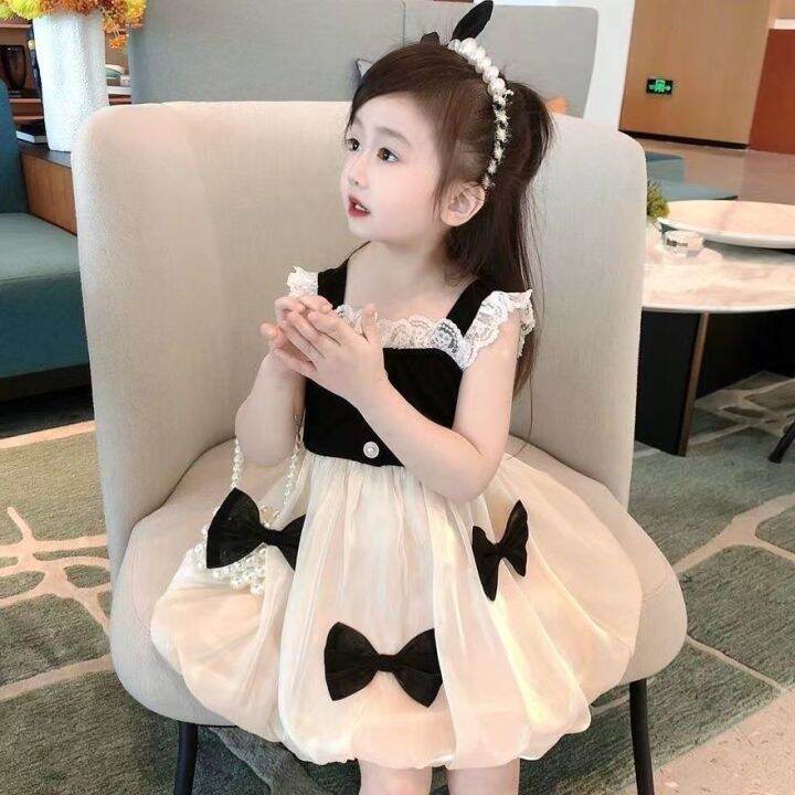 baby-skirt-summer-western-style-internet-celebrity-korean-childrens-clothing-womens-fashionable-cute-princess-bow-girls-suspender-dress