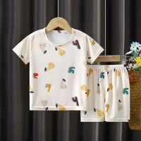 New Summer Children Home Clothing Ice Silk Pajamas Suit Cute Cartoon Thin Section Kids Boys Girls Sleepwear Two-piece Clothe Se