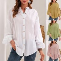 Womens Long Sleeve Blouses and Tops Cotton Linen Elegant White OL Shirt Ladies Solid Color Loose Femme Blusa Feminina Streetwear