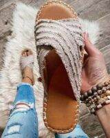 Summer new speed sell tong flat straw cross fisherman slippers Bohemian outside wear cool