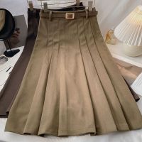 [COD] Hip-covering mid-length pleated womens autumn 2022 new Korean version casual slimming all-match high-waisted A-line