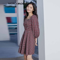 Vero Moda Váy Xòe Chữ A Kẻ Ca Rô Tay Áo Đèn Lồng Cổ Vuông Cho Nữ 320361027 thumbnail