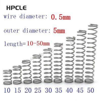 【Worth-Buy】 เส้นผ่านศูนย์กลางลวด20ชิ้น = 0.5Mm Od = 5สเตนเลสสตีลการขยายป้องกันการกัดกร่อนการบีบอัดขนาดเล็กสปริง L = 10-50