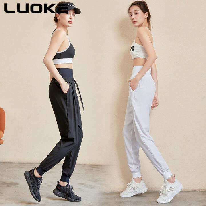 luoke-หลวมบวกไขมันขนาดใหญ่กีฬาผู้หญิงกางเกงเสื้อผ้าออกกำลังกายฤดูใบไม้ร่วงฤดูหนาวโยคะวิ่งแห้งเร็วกางเกงสีทึบ