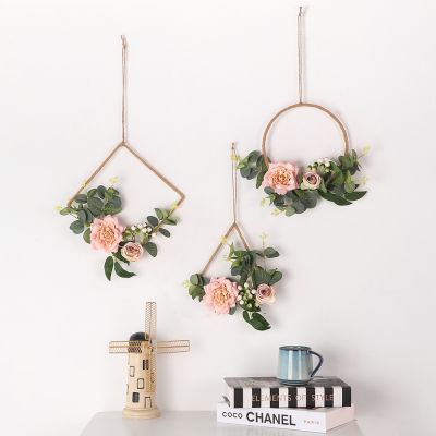 Hoop Wreath Artificial Flower and Vine Wreaths Garlands Wall Hanging Pendant Christmas Door Decor Wedding Garlands for Home Gift