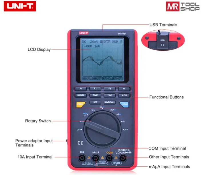 UNI T UT81B Handheld Digital Oscilloscope Multimeter 8Mhz 4000 Counts ...