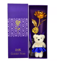 กุหลาบ (กุหลาบทอง24K ฟอยล์สีทอง + หมี + กล่อง) ของขวัญวันวาเลนไทน์ Valentines Day และโอกาสพิเศษต่างๆ
