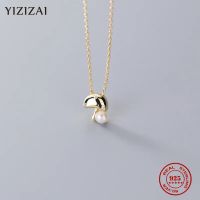 YIZIZAI Classic Real 925 Sterling Silver Cute Mushroom Pendant CZ Zircon Pearl Necklace Ladies Fine Chain Party Jewelry Gift