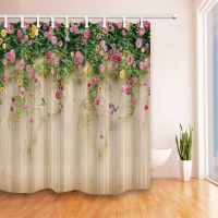 Floral Shower Curtains Rustic Rosemary Flowers Butterfly Plants Retro Wooden Board Fabric Bath Curtain Decor Garden Wall Hanging