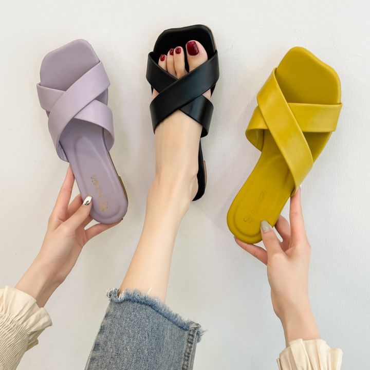 a-so-cute-ฐานะรองเท้าแตะสลิปเปอร์รองเท้าแฟลตหัวตัดขนมฤดูร้อน2021ผู้หญิงรองเท้าผู้หญิง-hygc