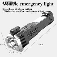 ไฟฉาย LED KUDIXIONG ไฟกล้องโทรทรรศน์แสงแรงชาร์จ USB กลางแจ้งไฟทำงานแบบ Cob อเนกประสงค์ค้อนทุบกระจกรถ