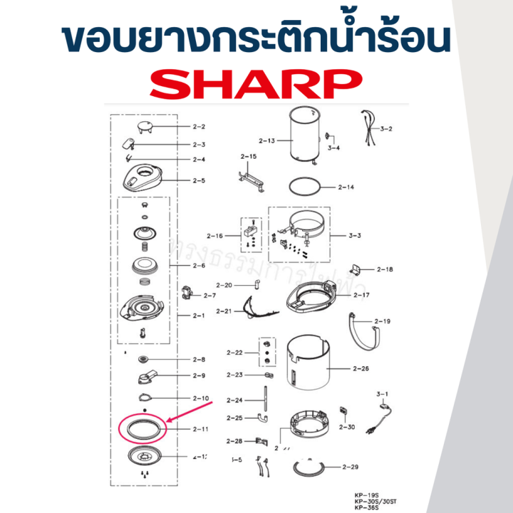 ขอบยาง-กระติกน้ำร้อน-sharp-รุ่น-kp-16s-kp-19s-kp-20b-kp-20bt-kp-28s-kp-30s-kp-30st-kp-31b-kp-31bt-kp-36s-p-n-3x509-แท้