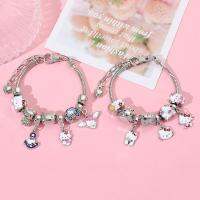 Fashion KT Cat Couple Bracelets Cartoon Kawaii Pink Bow Love Alloy Bangle Sweet Lovers Girlfriends Jewelry Accessories Gifts