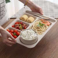 [COD] straw large meal plate rectangular large-capacity canteen student adult divided set