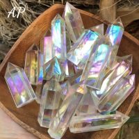 1PC Natural Clear Crystal Quartz Electroplating Rainbow Wand Point Healing White Gem Quartz Crafts Making Ornaments Home Decor Cables