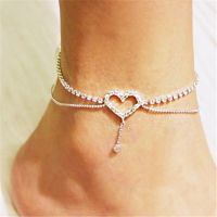 เชือกจี้รูปหัวใจหัวใจ St Anklets สำหรับผู้หญิงรองเท้าแตะที่ขาเครื่องประดับเท้าโซ่ข้อเท้ากำไลชายหาดโลหะผสม HJUEY ฤดูร้อน