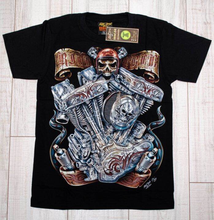 เสื้อยืดเรืองแสง-rock-chang-เสื้อยืด-biker-motorcycles-เรืองแสง