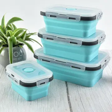 4 Sizes Silicone Folding Bento Box Collapsible Lunch Box Microwavable  Portable Meal Food Storage Container for Children Adult