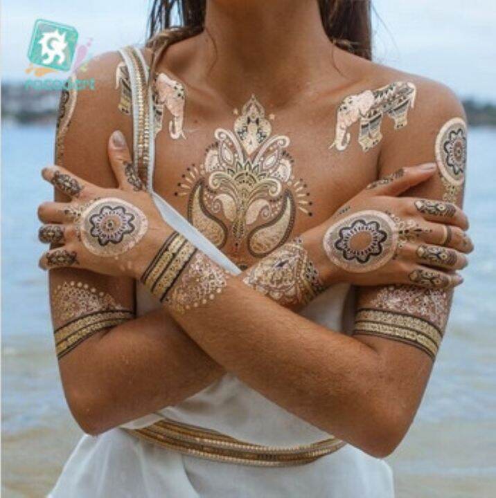 yf-rocooart-flash-metallic-waterproof-temporary-tattoo-gold-silver-tatoo-women-henna-flower-taty-indian-arabic-sticker