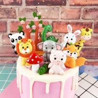 Cartoon Animals Soft Clay Cake Decor Jungle Safari Cake Topper Happy Kids 1st Birthday Party Cake Supplies Jungle Animal Toppers