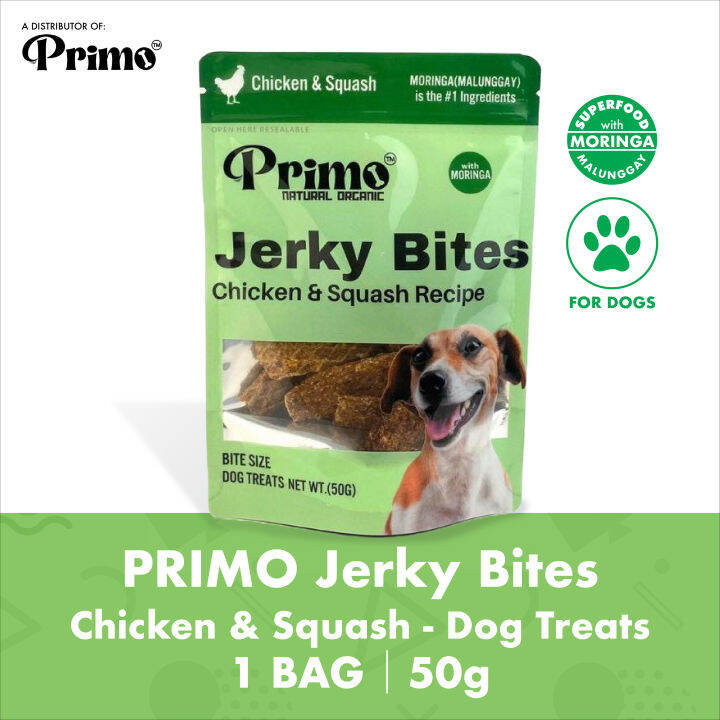 Primo Jerky Bites Dog Treats (Chicken & Squash w/ Moringa) 50g