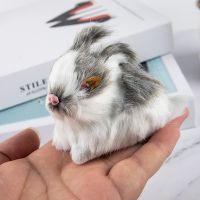 ✁ Mini Realistic Cute White Plush Rabbits Fur Lifelike Animal Easter Bunny Simulation Model Birthday Gift Rabbit Toy 5.5cm x 8cm