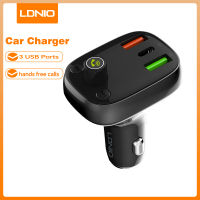 LDNIO 3 USB ที่ชาร์จแบตในรถในรถยนต์ตัวรับส่งสัญญาณเครื่องเสียงบลูทูธ5.0ไร้สายโทร FM ส่งสัญญาณแฮนด์ฟรีได้อย่างรวดเร็ว