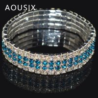 【CW】 Full Rhinestone Shiny Bracelet for Women Crystal Stretch Bangle Wristband Elastic Wedding Bridal Jewelry Gift