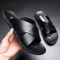 WOTTE New Fashion Summer Men Shoes Vintage Italian Flats Casual Non-slip Beach Sandals Leather Flip Flop Slippers Flat Sandals