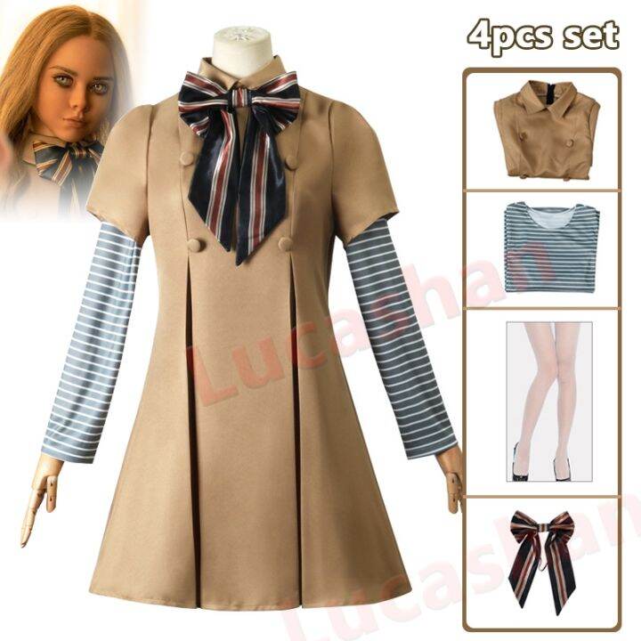 M3GAN Cosplay Costume Megan Dress AI Doll Robots Skirt Top Socks Tie ...