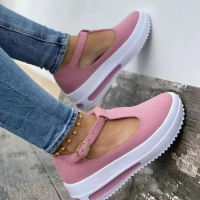 Women Shoes 2022 New Fashion Increase Casual Platform Shoes Women Round Toe Loafers Women Buckle Wedge Shoes Zapatillas Mujer