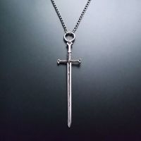 Large Silver Color Sword Necklace  Gothic Sword Necklace  Wicca  Pagan Jewelry  Warrior necklace  unisex necklace Fashion Chain Necklaces