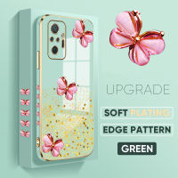 เคสโทรศัพท์สำหรับ Xiaomi Redmi โน๊ต10 5G Note 10 Pro Note 10S Note 11 Note 11 5G ฟรีสายคล้อง + สีชมพูลายขอบสี่เหลี่ยมผีเสื้อชุบเคสโทรศัพท์เคสโทรศัพท์นิ่มสุดหรู