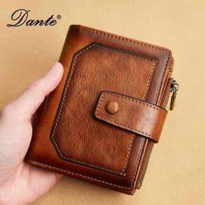 ZZOOI Vintage 100% Genuine Leather Mens Wallet RFID Blocking Trifold Short Multi Function Money Clip Large Capacity Zipper Coin Purse