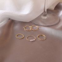 5pcsset Ring Geometric Shape Pearl Ring Korean Version Wave-shaped Ring Adjustable Index Finger Rings for Women Accessories