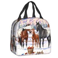 ✣ Custom Horses In Winter Lunch Bag Women Thermal Cooler Insulated Lunch Box for Children School