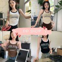 DD SHOPพร้อมส่ง M5513 เสื้อกล้ามไหมพรม ดีเทลสกีนตัวอักษรอังกฤษ แนวสตรีทมาก