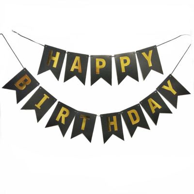 【CC】 Birthday party decoration swallowtail hot stamping flags happy birthday lettering banners