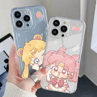 เคส TPU ใสสำหรับไอโฟน14 Plus 13 Pro Max 12 iPhone 11 XR 8 7 SE 2022เคสลายเซเลอร์มูนสุดน่ารักลายสตอเบอร์รี่เชอร์รี่คริสตัล Chibiusa คุณภาพสูงขอบสี่เหลี่ยมอากาศปลอกหมอน