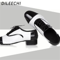 DILEECHI ผู้ชายหนังแท้รองเท้าเต้นรำละติน Soft Outsole ส้น42ซม. สีดำและสีขาวโมเดิร์นเต้นรำรองเท้าชาย