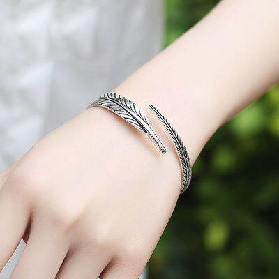 original-handmade-feather-retro-สร้อยข้อมือ-s990เงินสเตอร์ลิงแฟชั่นผู้ชายและผู้หญิงคู่รุ่นเปิดสร้อยข้อมือปรับได้ไม่จางหายต้นฉบับแท้สวดมนต์เพื่อสันติภาพ