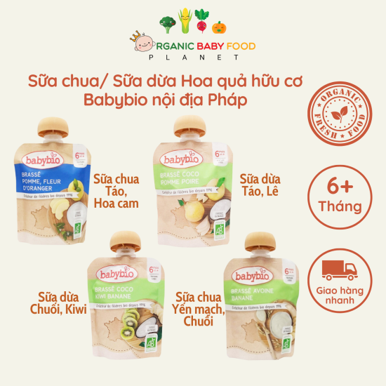 Sữa chua sữa dừa hoa quả hữu cơ babybio cho bé từ 6 tháng túi 85g hàng nội - ảnh sản phẩm 1