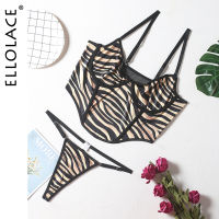 Ellolace Zebra Sensual Lingerie 2-Pieces Bra and Thongs Lace Underwire Bilizna Set Matching Langerie Exotic Sets Intimate Sexy