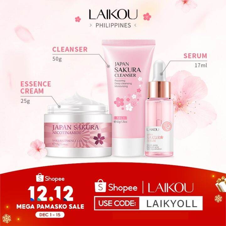 LAIKOU Sakura Skin Care Set Face Cleanser 50g Sakura Serum 17ml Face