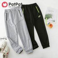 PatPat Trendy Kid Boy Letter Print Striped Zipper Pocket Elasticized Joggers Pants Sporty Sweatpants