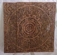 Natural Dark Brown Color Mandala Wood Carving Panel 120 x 120 Cm Wall Art Hanging Headboard Queen Wall Art Decor ไม้แกะสลักไม้ฉลุสีนำ้ตาลเข้ม 4 ft ขนาด 120 x 120 เซนติเมตร Handmade